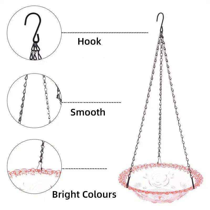 Hanging Glass Bird Feeder Decorative Outdoor Bird Feeding Bowl with Metal Chain