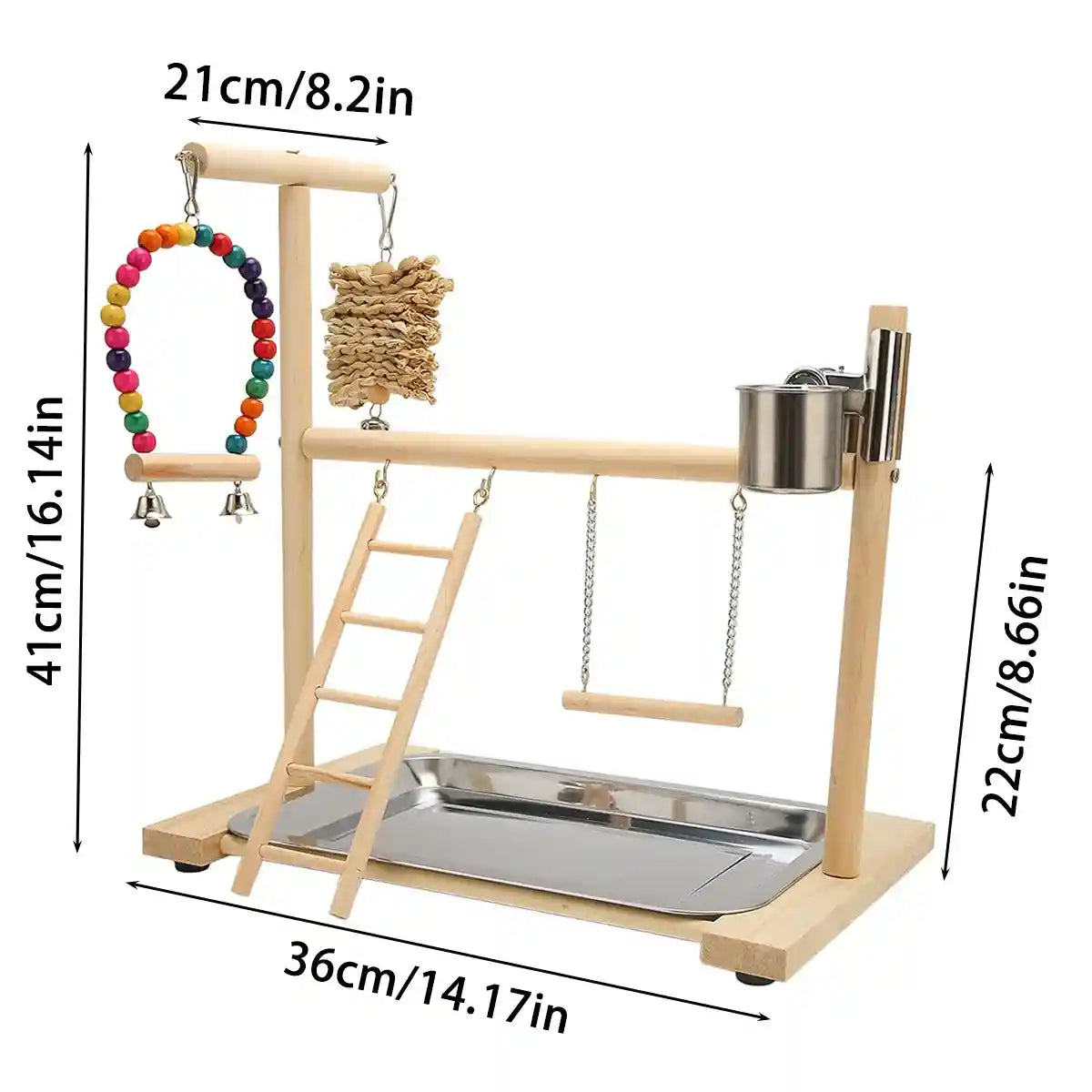 Wooden Parrot Playground With Swing Ladder Feeder And Perch