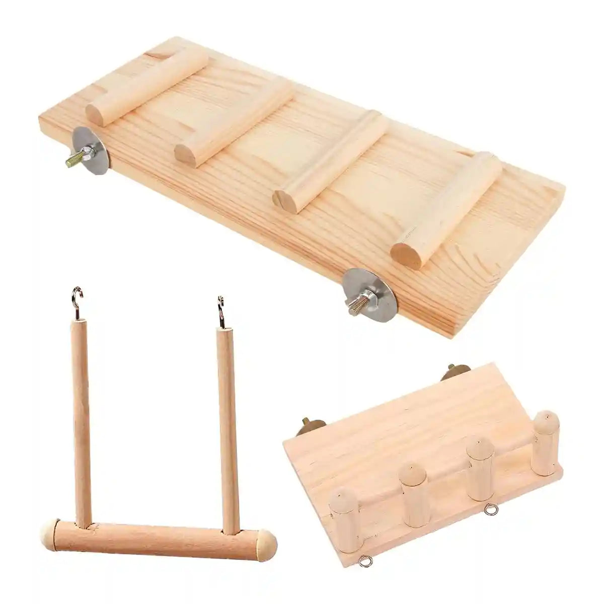 3PCS Wooden Bird Toys Set With Swing Ladder and Platform