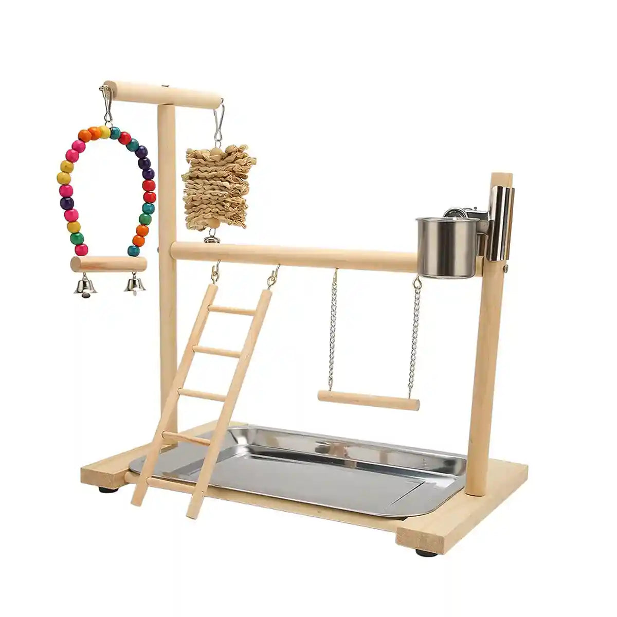 Wooden Parrot Playground With Swing Ladder Feeder And Perch