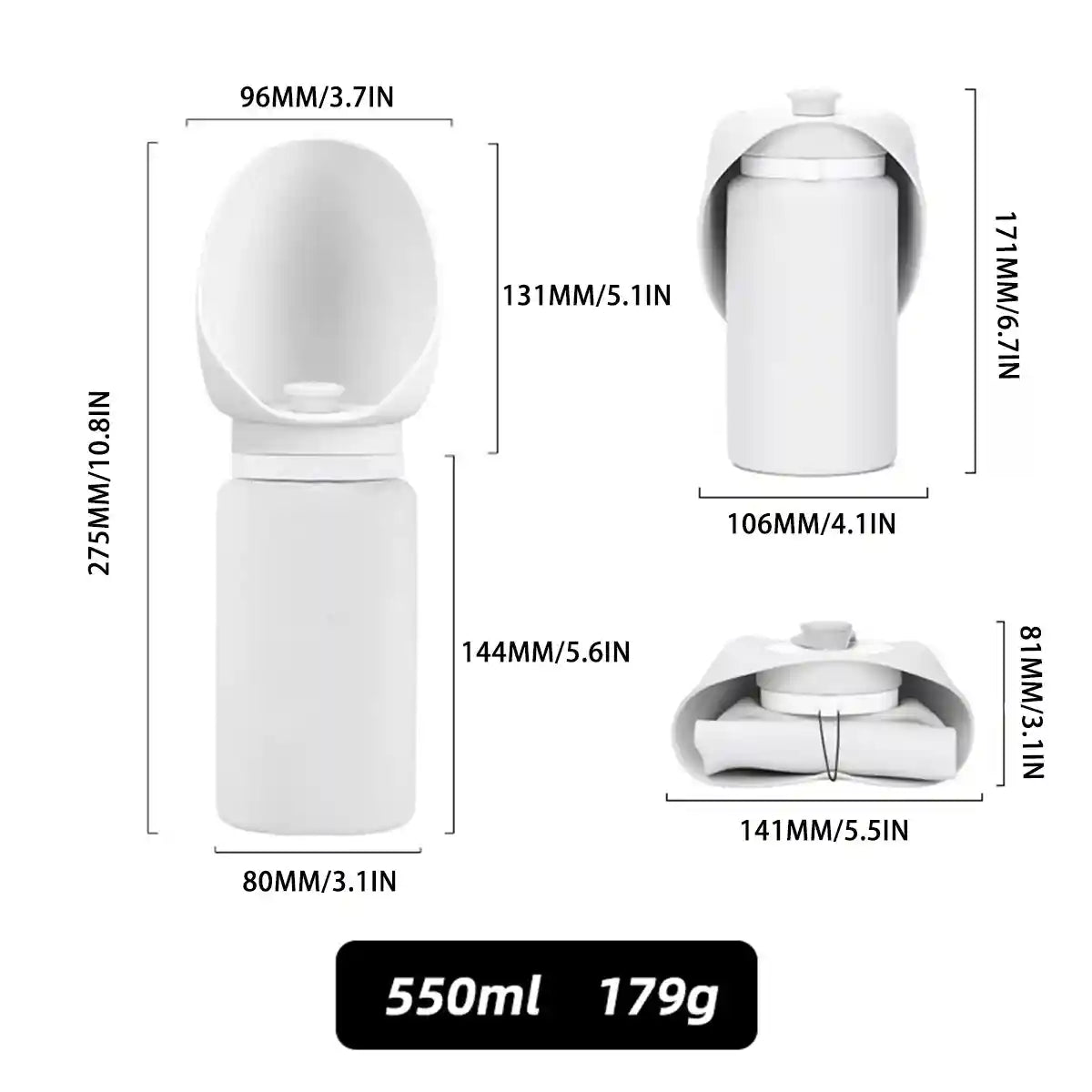 Foldable Dog Water Bottle 550ml Leakproof Pet Travel Dispenser