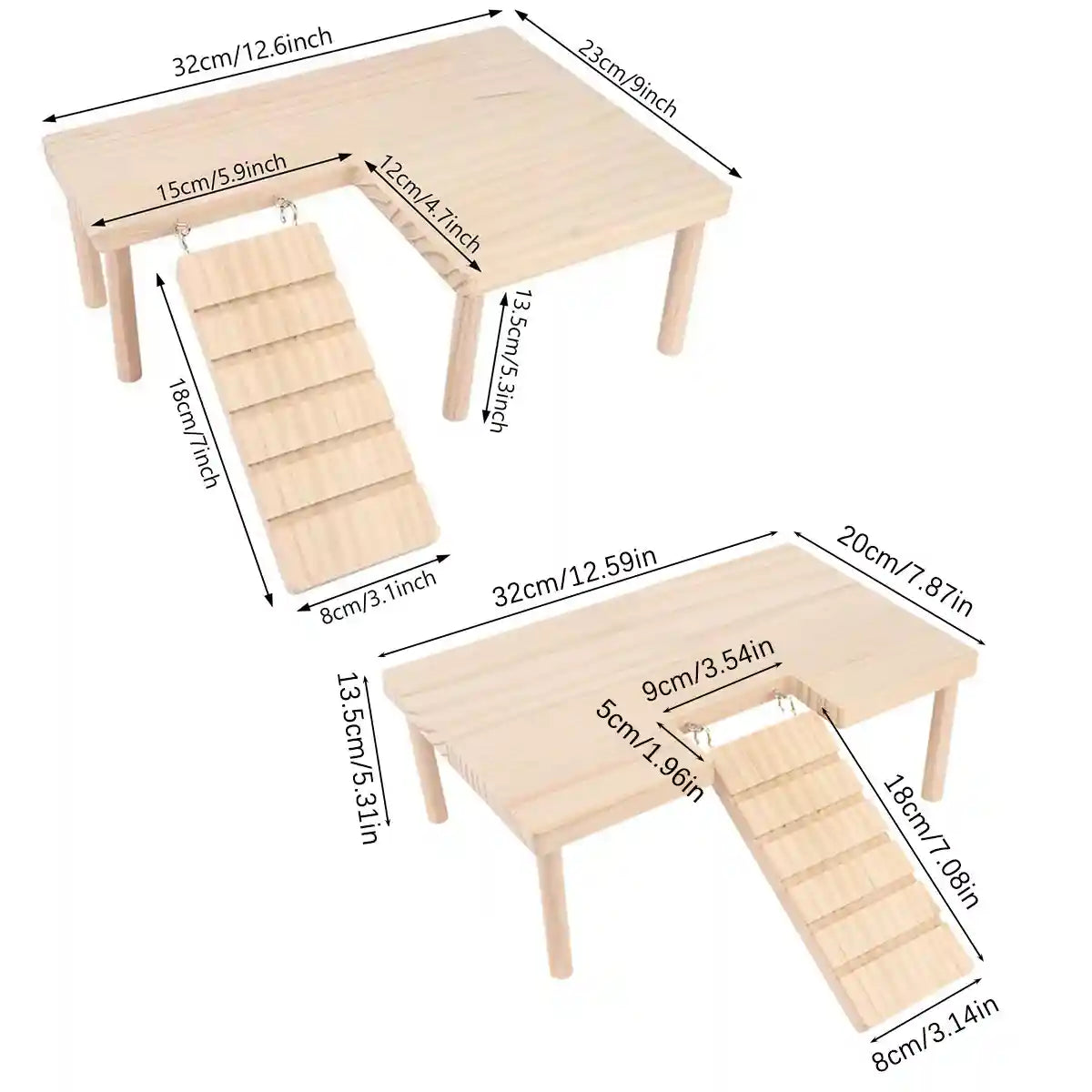 Wooden Hamster Platform With Ramp And Stairs For Climbing And Rest
