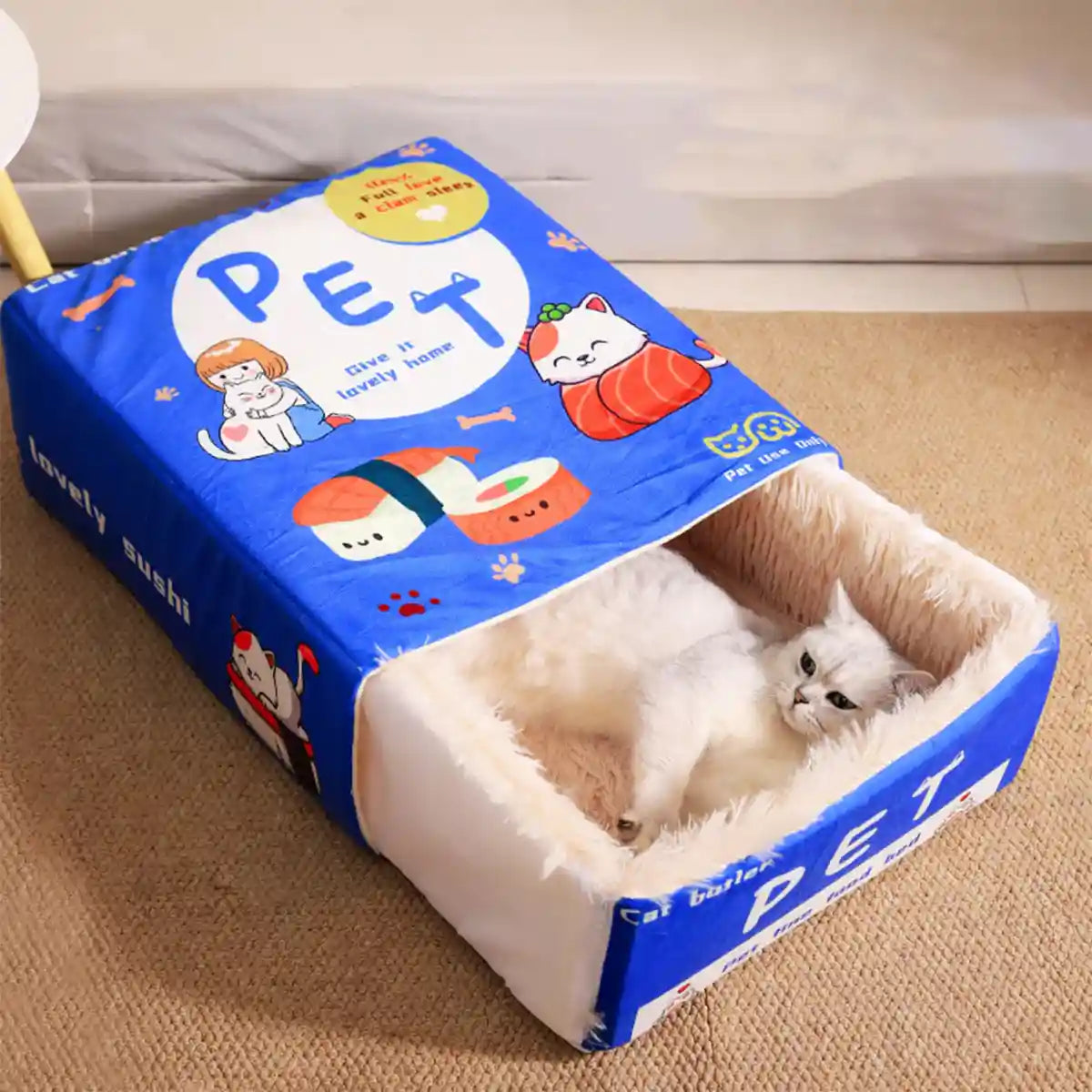 Warm Rectangular Pet Bed with Plush Interior