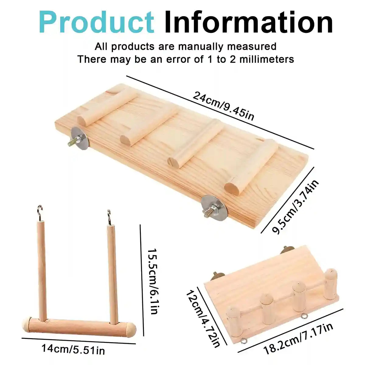 3PCS Wooden Bird Toys Set With Swing Ladder and Platform