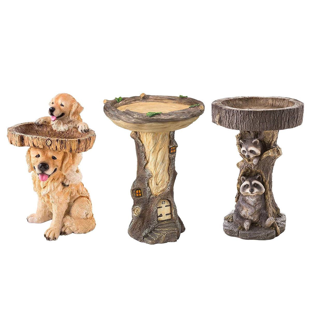 Resin Bird Feeder Birdbath Statue - Outdoor Garden Decor with Animal Design