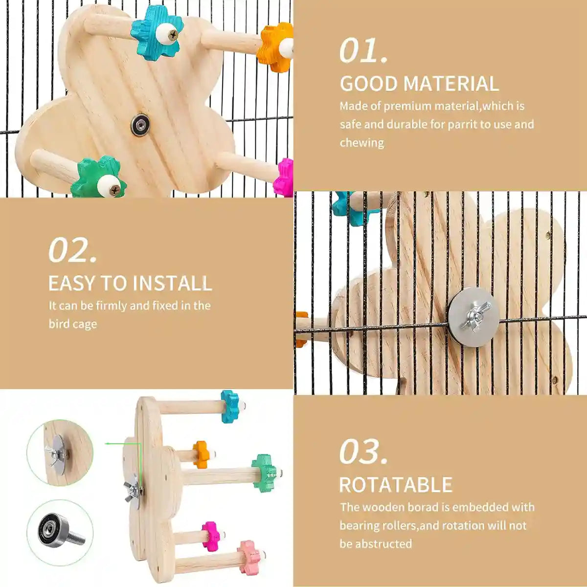 Rotatable Ferris Wheel Parrot Toy for Cage Play and Chewing