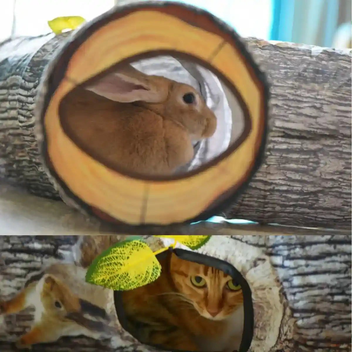 Y-Shaped Tree Trunk Cat Tunnel for Indoor & Outdoor Pet Play