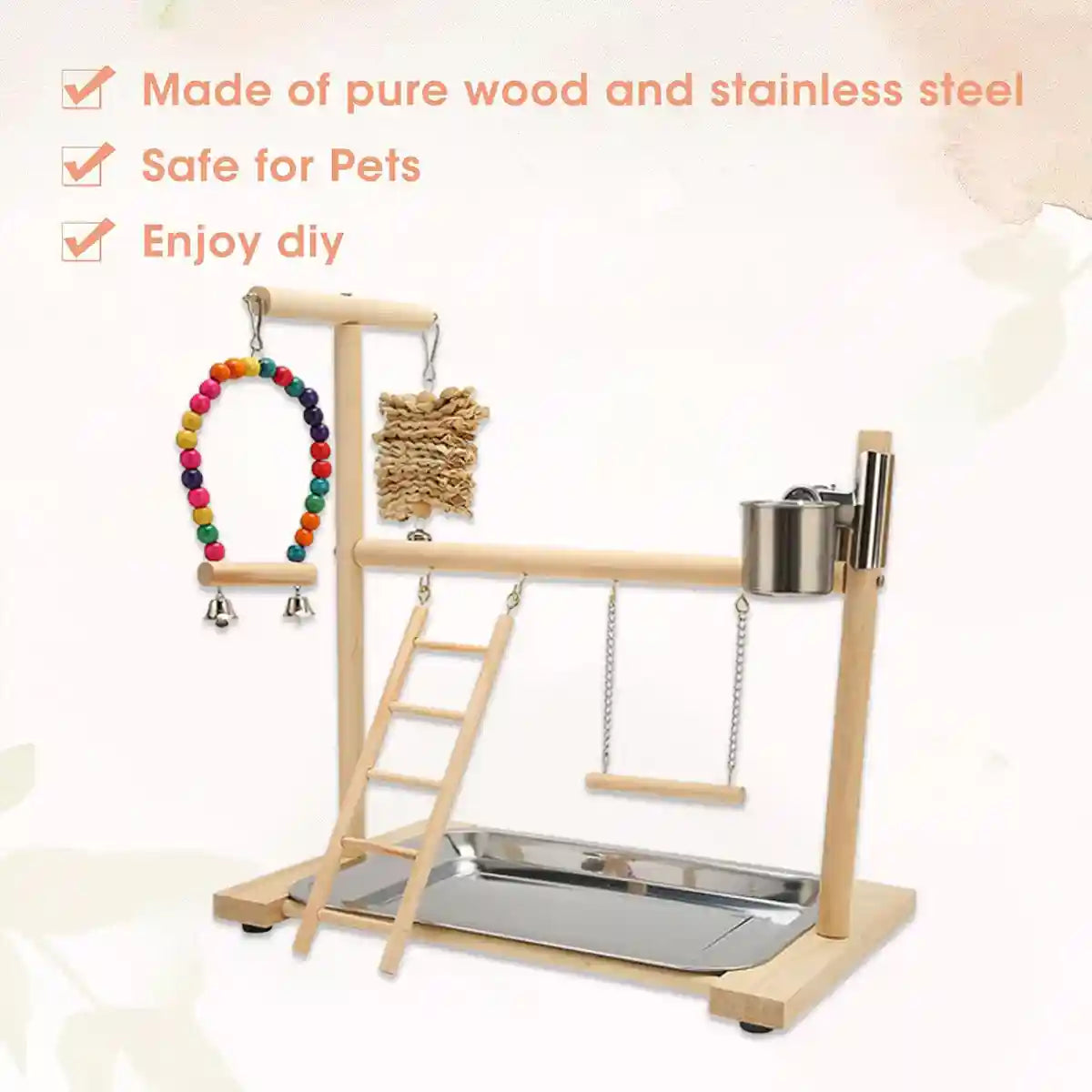 Wooden Parrot Playground With Swing Ladder Feeder And Perch