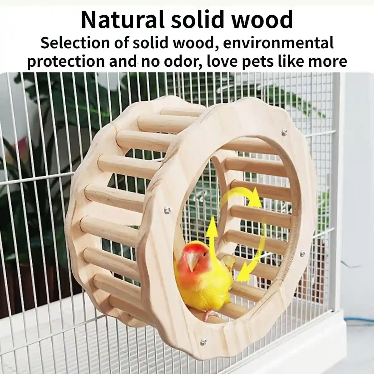 Wooden Parrot Toy Set with Spinning Wheel & Rocker for Cage Mounting
