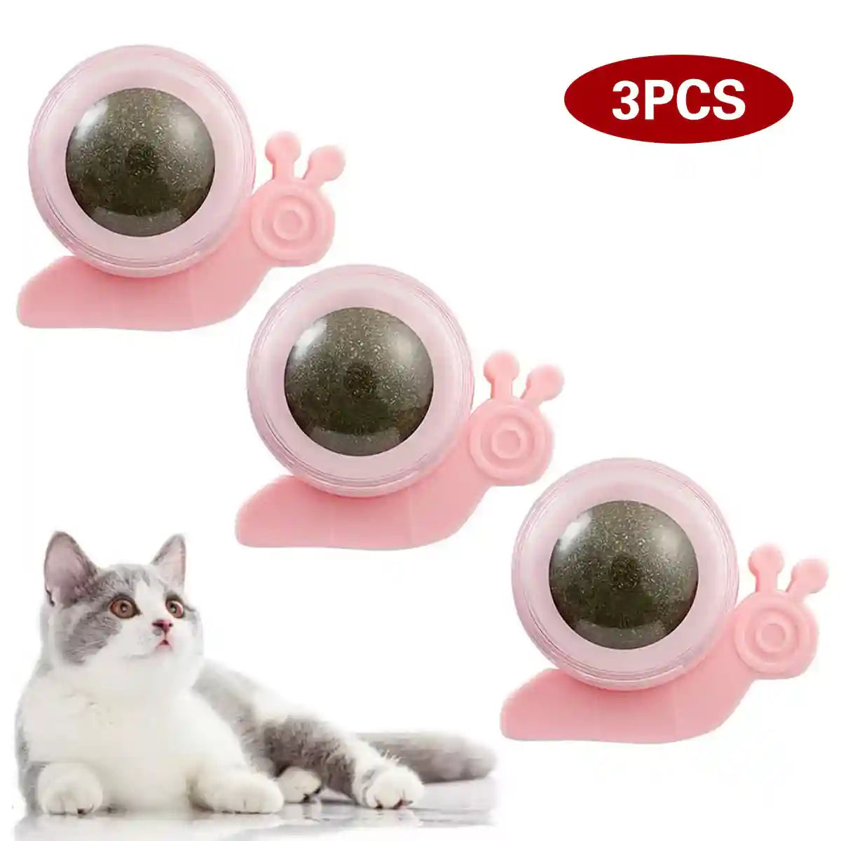 Snail Shape Catnip Toy Set With Adhesive Back and Mint Ball