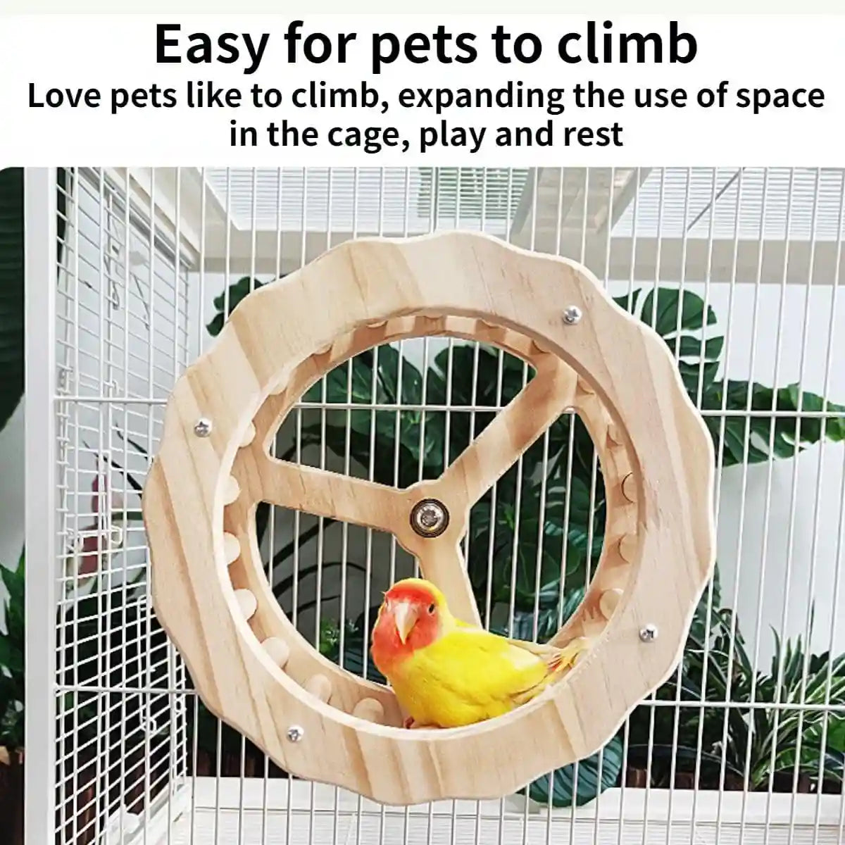 Wooden Parrot Toy Set with Spinning Wheel & Rocker for Cage Mounting