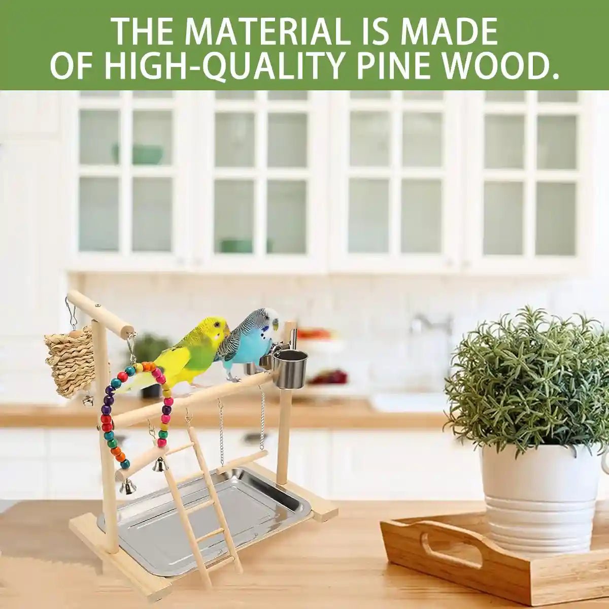 Wooden Parrot Playground With Swing Ladder Feeder And Perch