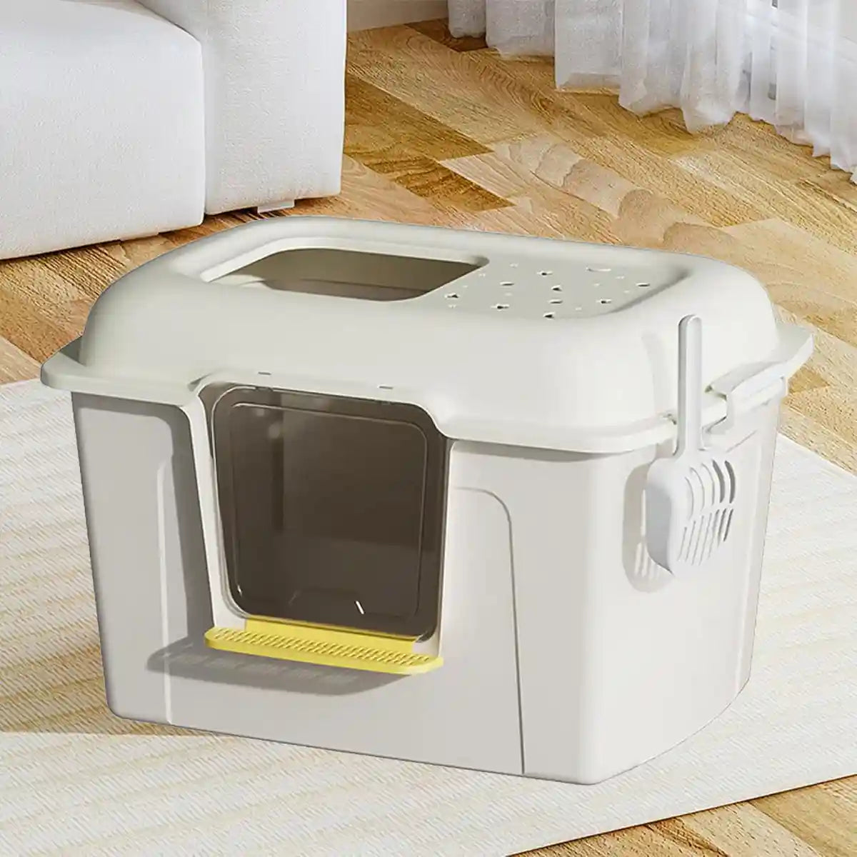 Spacious Enclosed Cat Litter Box With Dual Entry & Scoop