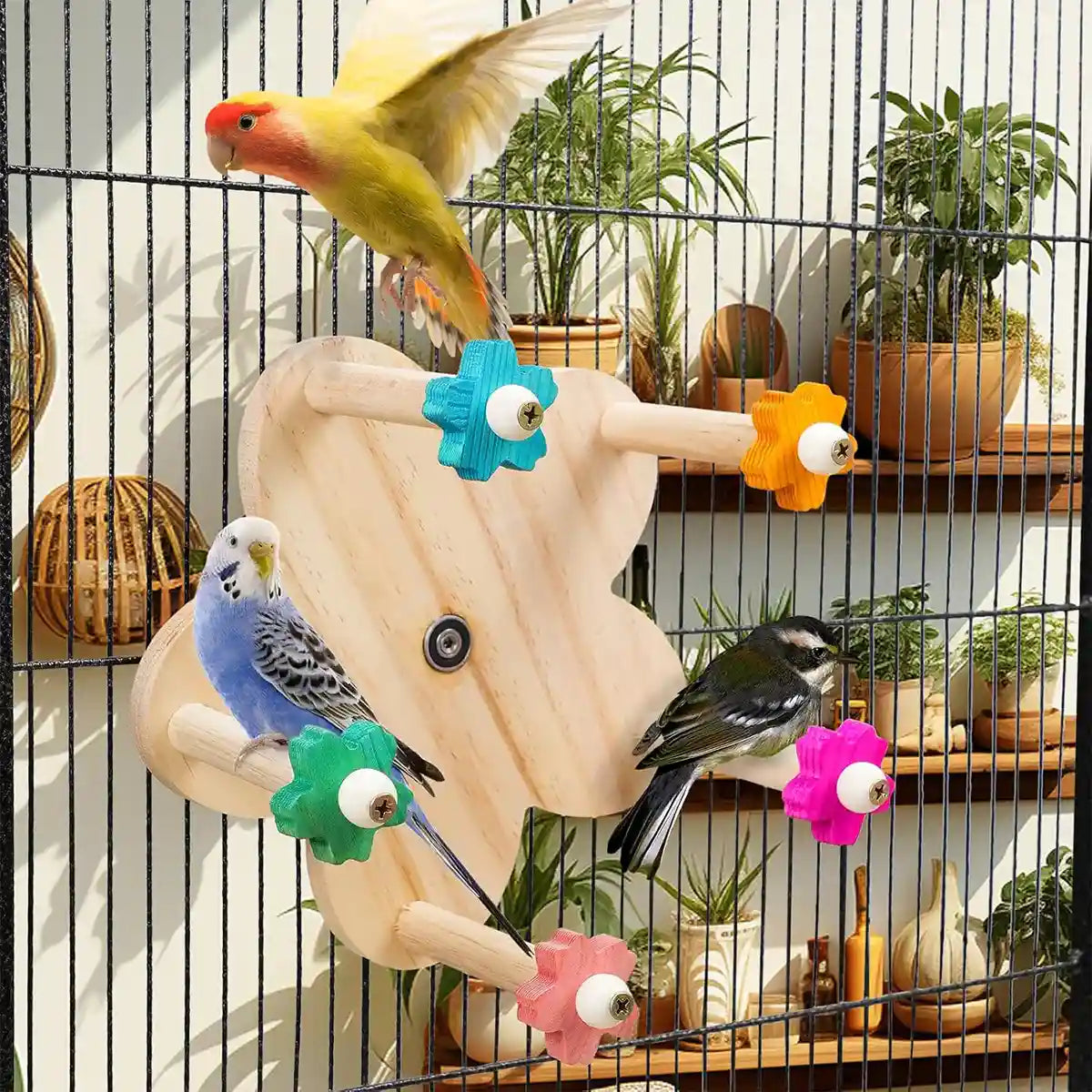 Rotatable Ferris Wheel Parrot Toy for Cage Play and Chewing