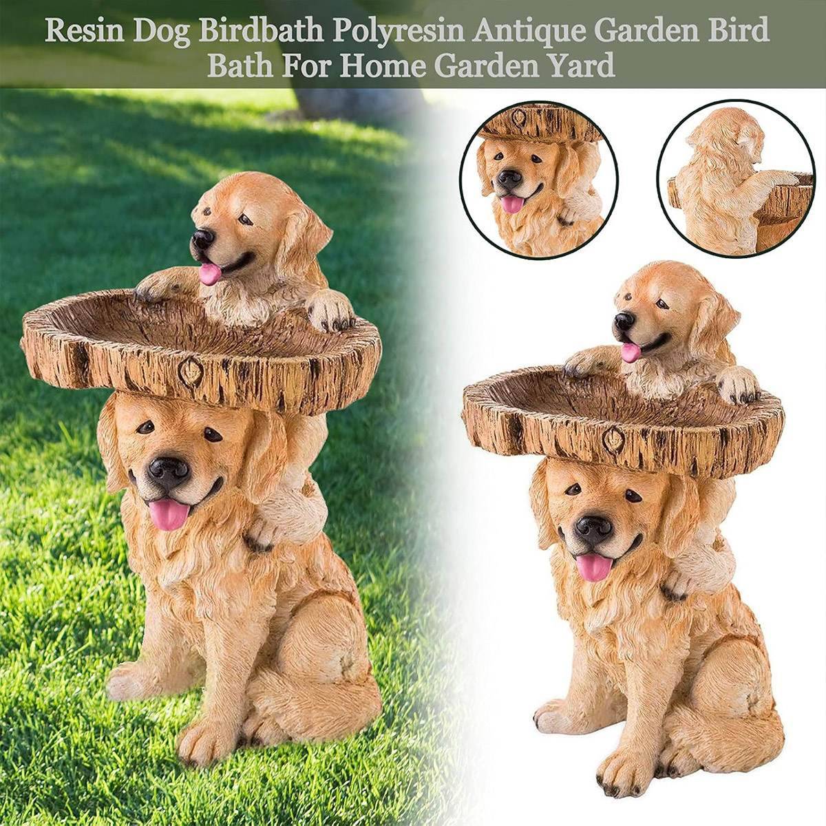 Resin Bird Feeder Birdbath Statue - Outdoor Garden Decor with Animal Design