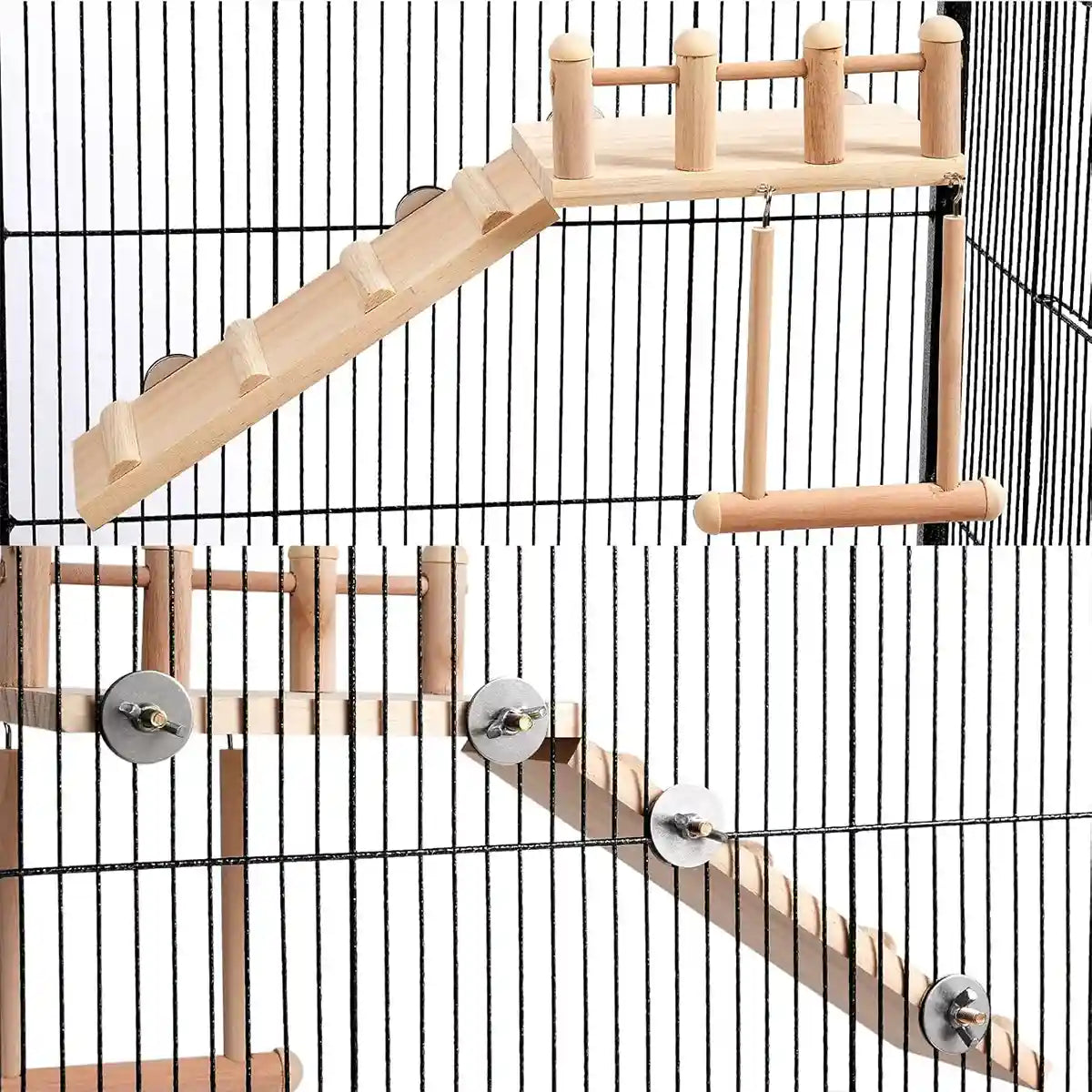 3PCS Wooden Bird Toys Set With Swing Ladder and Platform