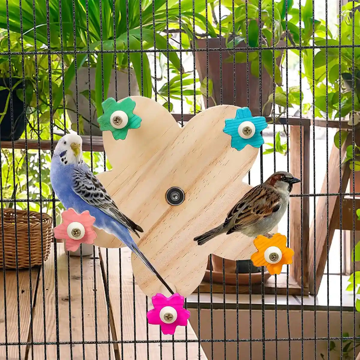 Rotatable Ferris Wheel Parrot Toy for Cage Play and Chewing