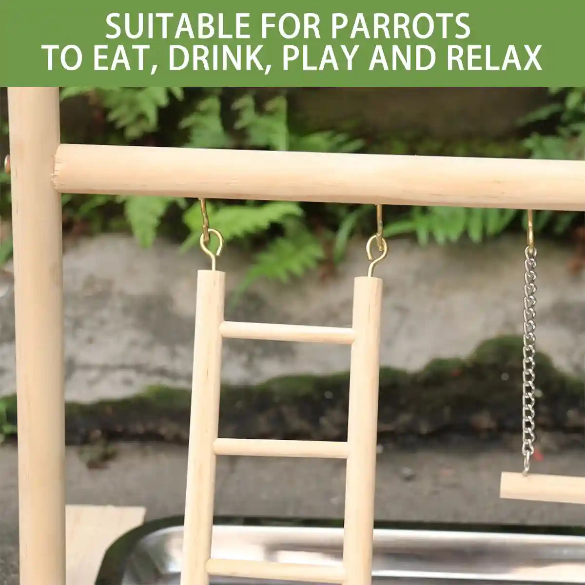 Wooden Parrot Playground With Swing Ladder Feeder And Perch