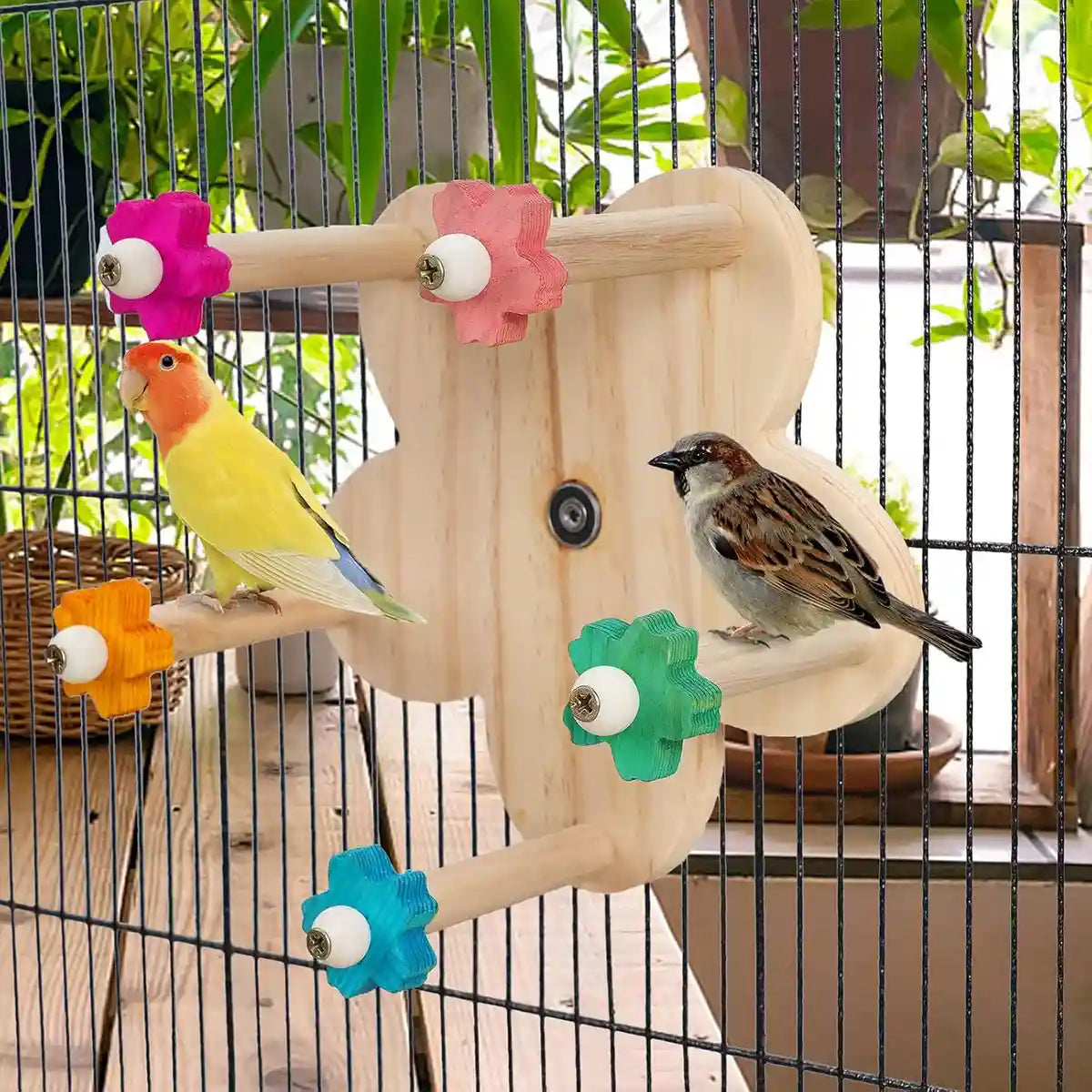 Rotatable Ferris Wheel Parrot Toy for Cage Play and Chewing
