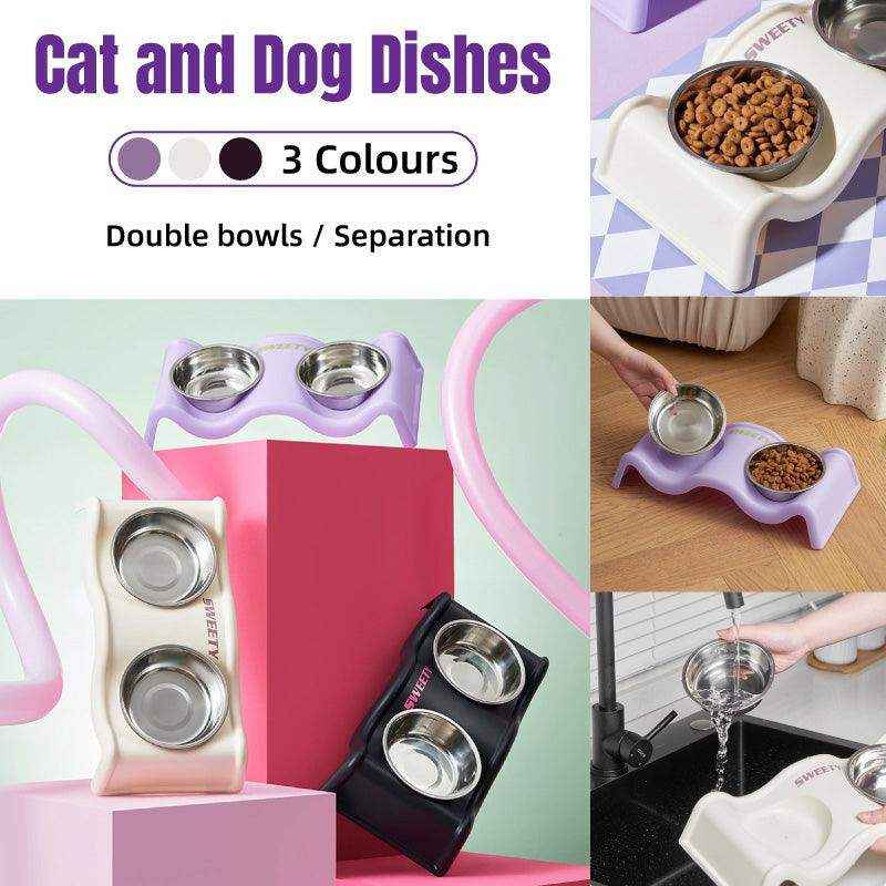 Stylish double elevated pet bowl feeder with removable stainless steel bowls