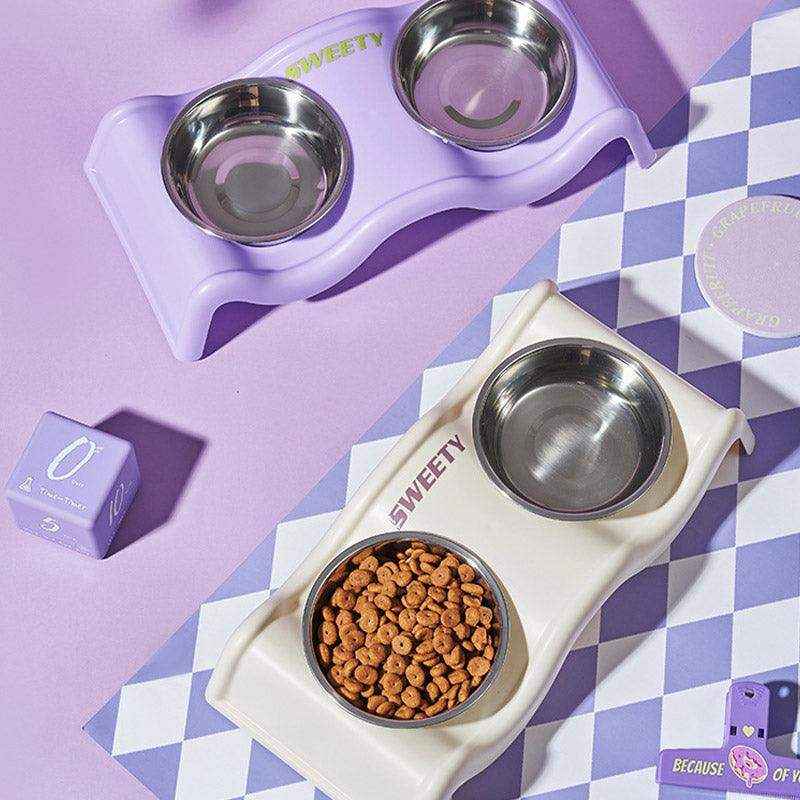 Modern Double Feeder with Elevated Pet Bowl Design for Cats and Small Dogs