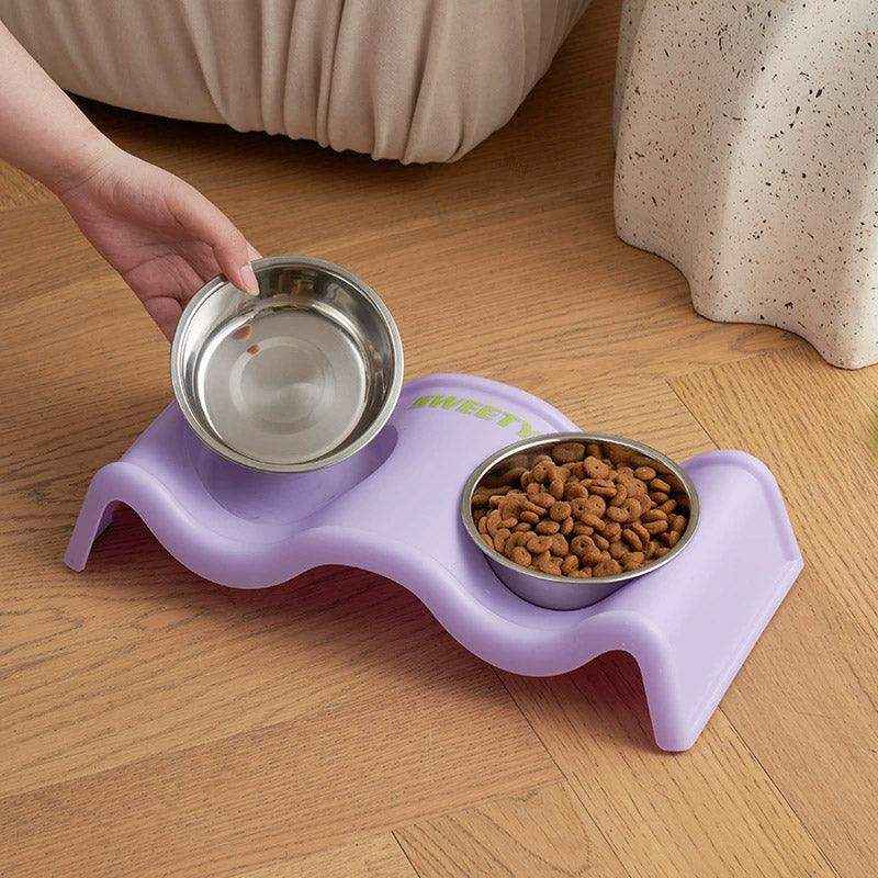 Modern Double Feeder with Elevated Pet Bowl Design for Cats and Small Dogs