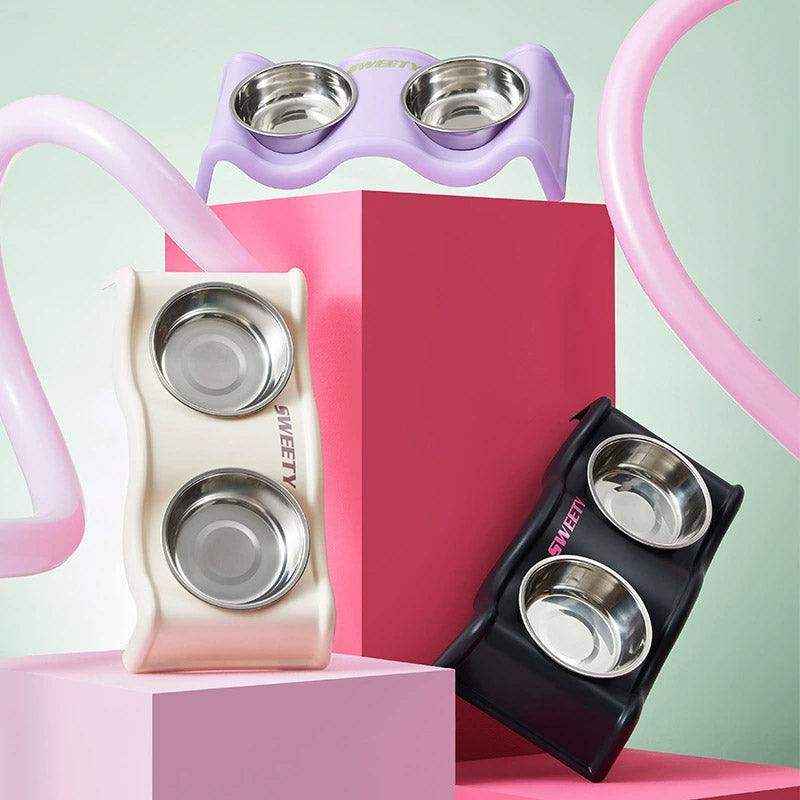 Modern Double Feeder with Elevated Pet Bowl Design for Cats and Small Dogs