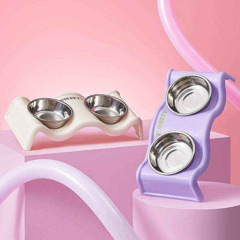 Modern Double Feeder with Elevated Pet Bowl Design for Cats and Small Dogs