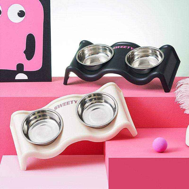 Modern Double Feeder with Elevated Pet Bowl Design for Cats and Small Dogs