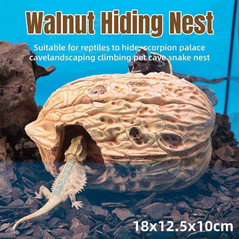 Walnut-shaped reptile hideout cave for terrariums