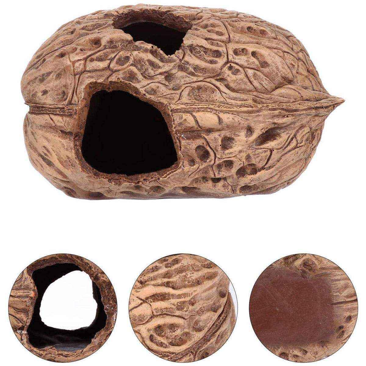 Walnut Reptile Hideout Cave for Lizards and Small Pets
