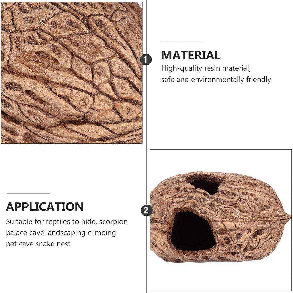 Walnut Reptile Hideout Cave for Lizards and Small Pets