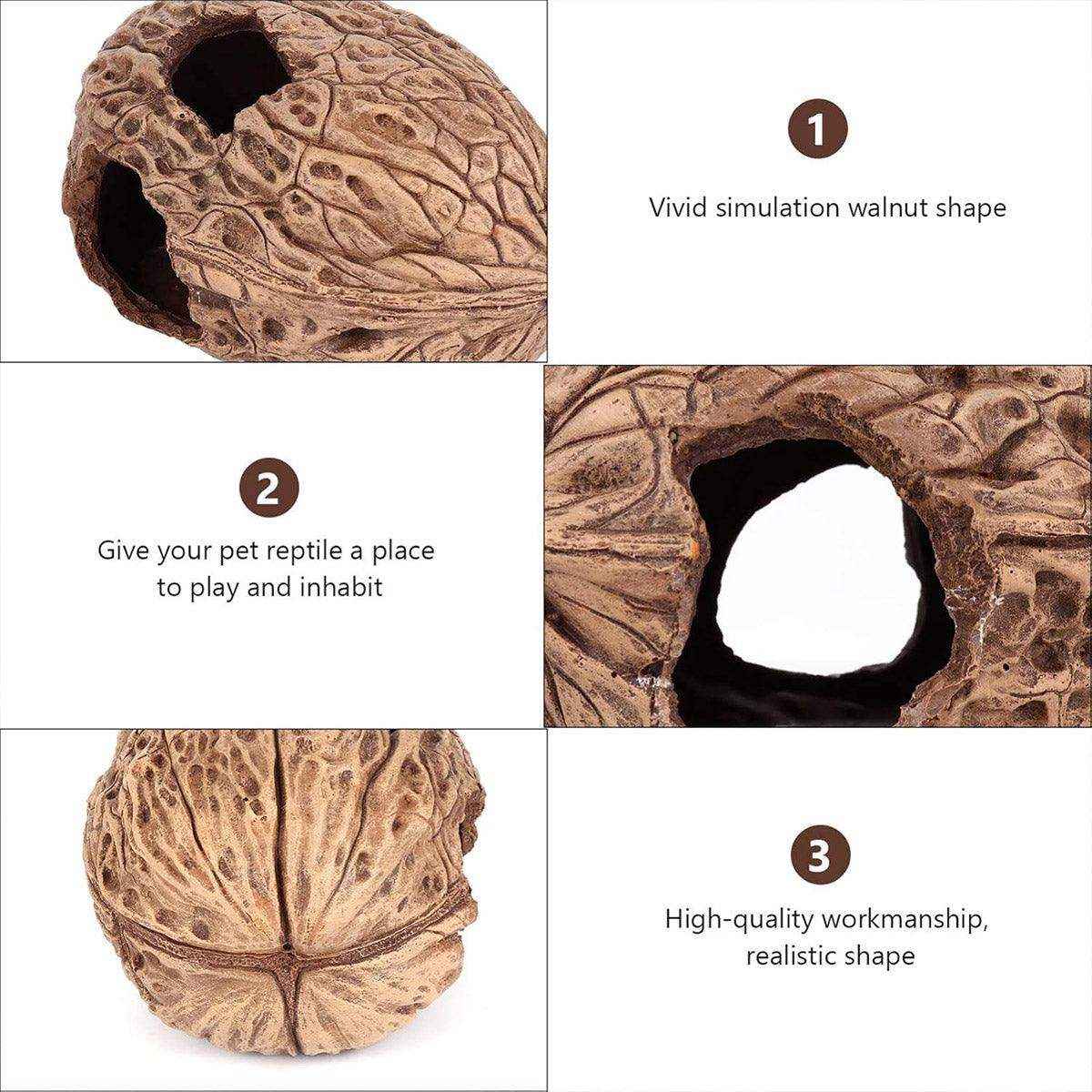 Walnut Reptile Hideout Cave for Lizards and Small Pets