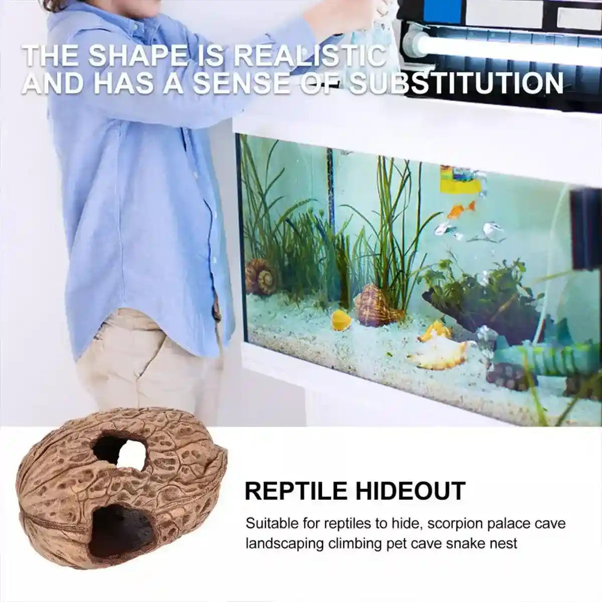Walnut Reptile Hideout Cave for Lizards and Small Pets