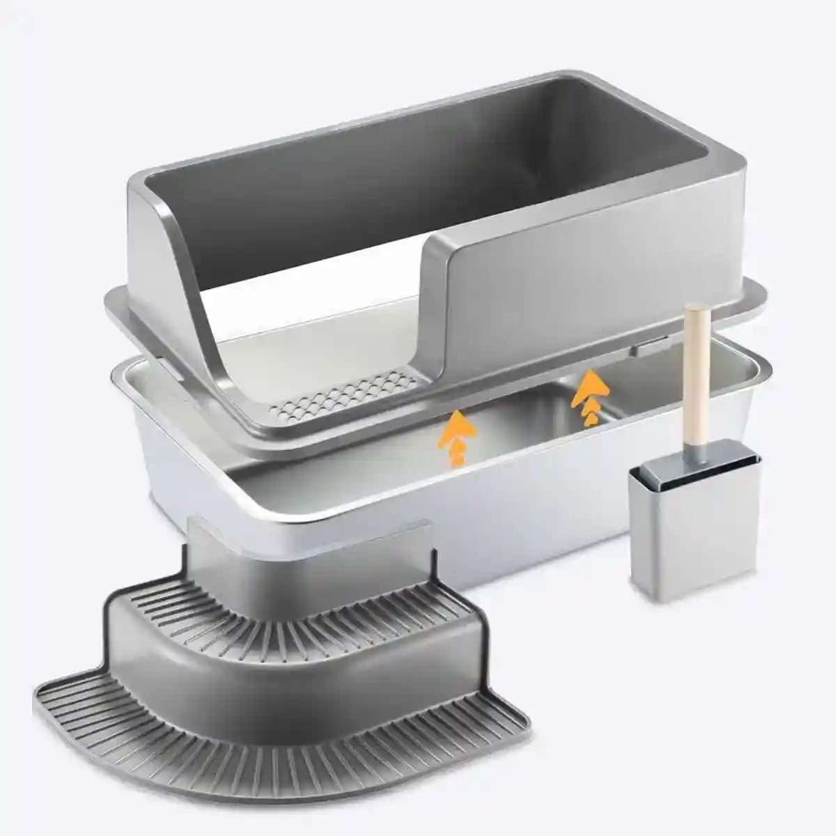 Raised Edge Cat Litter Box with Step Design for Easy Access