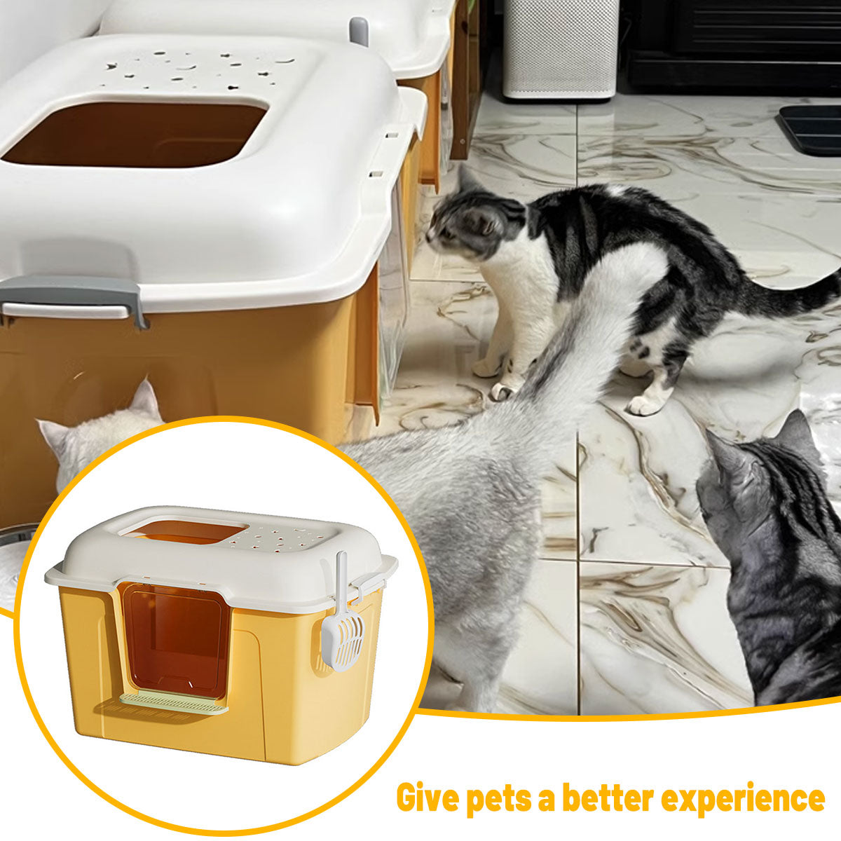 Large Semi-Enclosed Cat Litter Box With Door