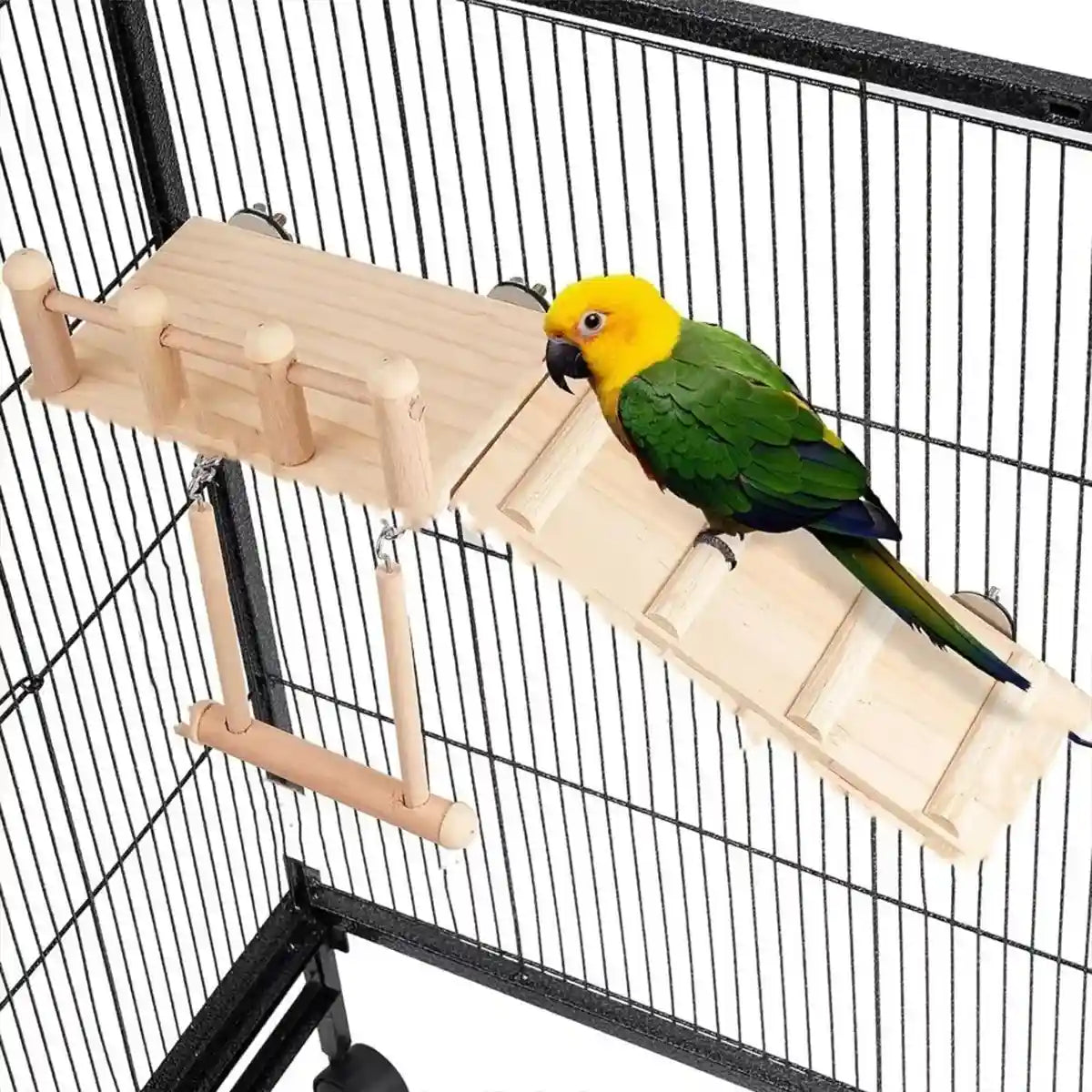 3PCS Wooden Bird Toys Set With Swing Ladder and Platform