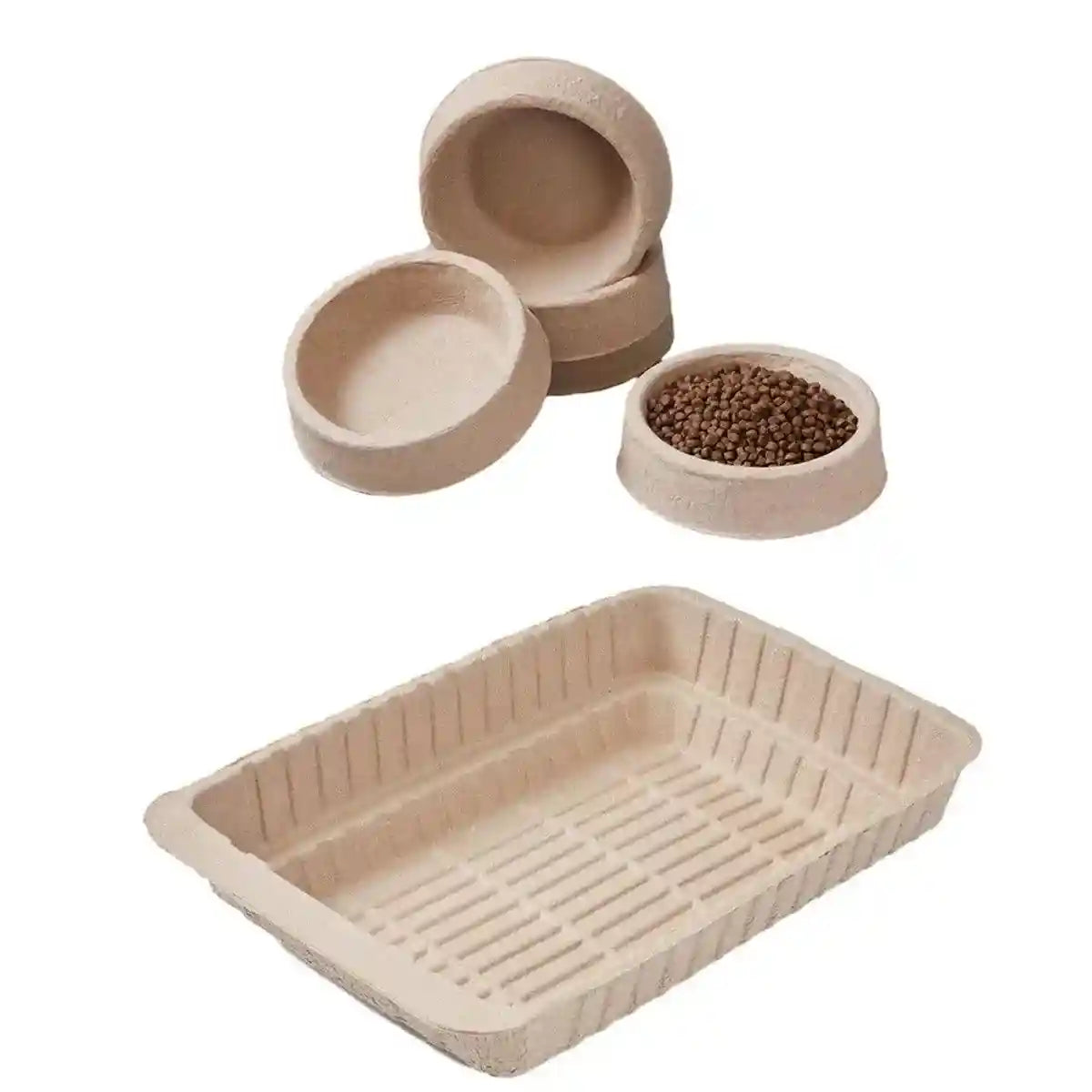 Eco-Friendly Cat Set with Disposable Litter Tray and Feeding Bowls