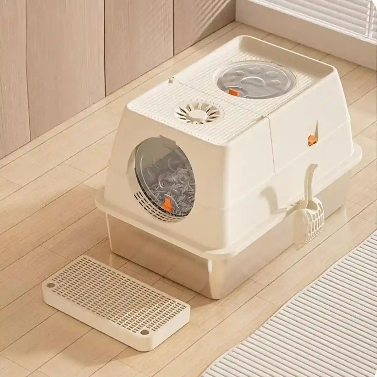 Large Fully Enclosed Stainless Steel Cat Litter Box 60×40×39cm