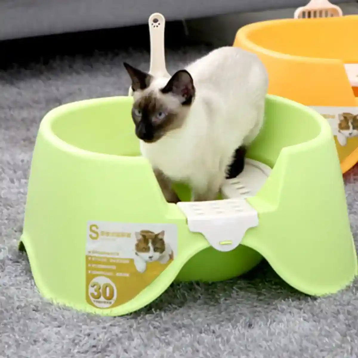 Open Cat Litter Box with Toilet Ring and Scoop Squat Style Design
