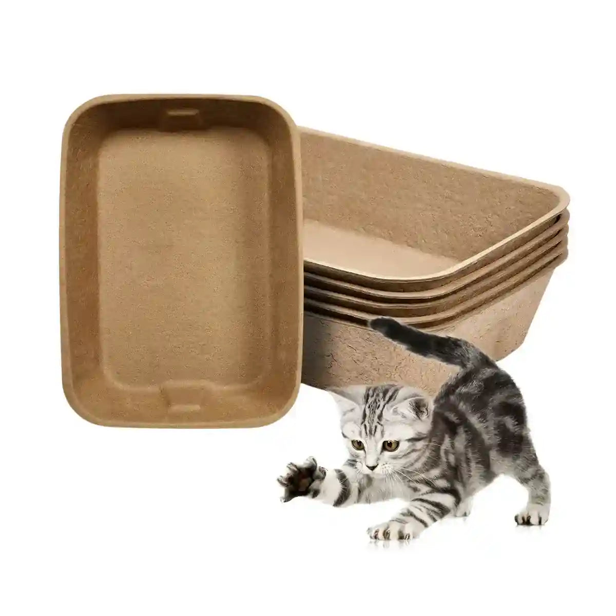 10PCS Disposable Cat Litter Boxes Biodegradable Pulp with U-Shape Entry