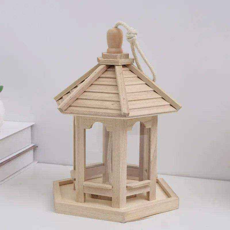 Hexagonal Hanging Outdoor Garden Decor Wooden Bird Feeder
