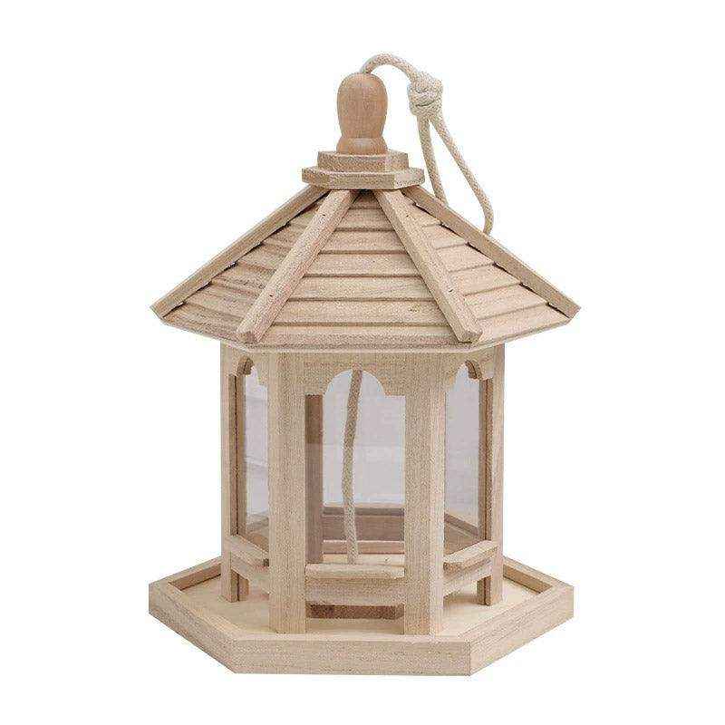 Hexagonal Hanging Outdoor Garden Decor Wooden Bird Feeder