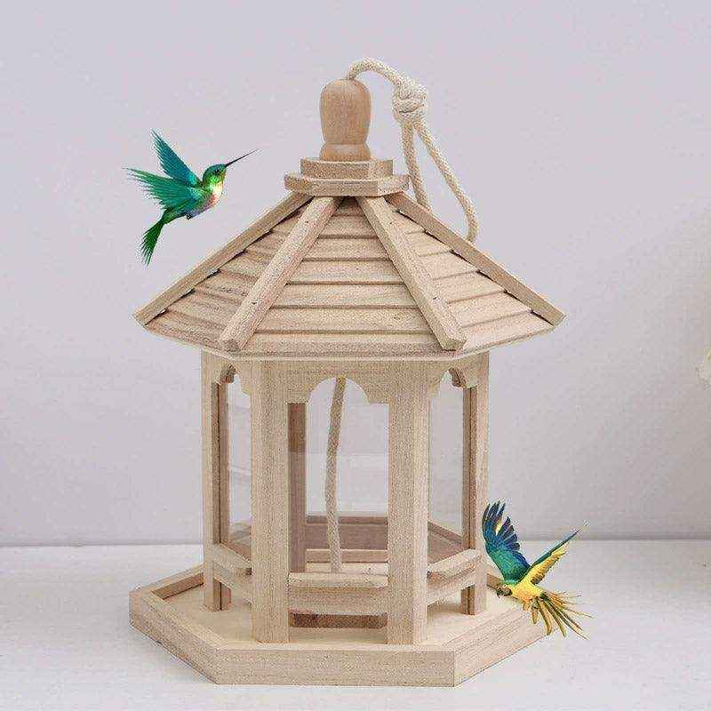 Hexagonal Hanging Outdoor Garden Decor Wooden Bird Feeder