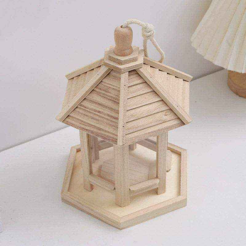 Hexagonal Hanging Outdoor Garden Decor Wooden Bird Feeder
