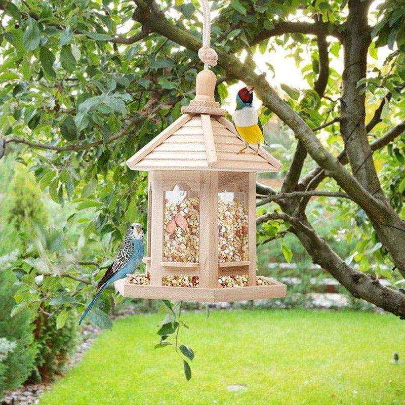 Hexagonal Hanging Outdoor Garden Decor Wooden Bird Feeder