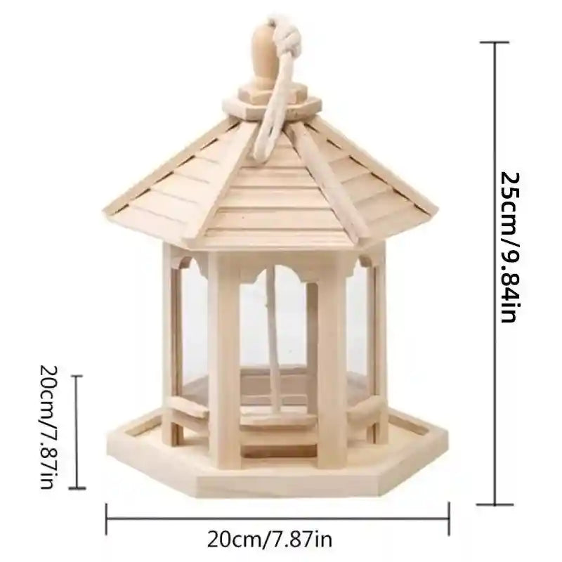 Hexagonal Hanging Outdoor Garden Decor Wooden Bird Feeder