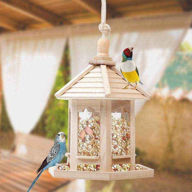 Hexagonal Hanging Outdoor Garden Decor Wooden Bird Feeder