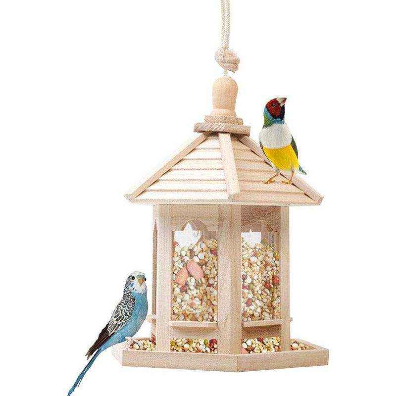 Hexagonal Hanging Outdoor Garden Decor Wooden Bird Feeder