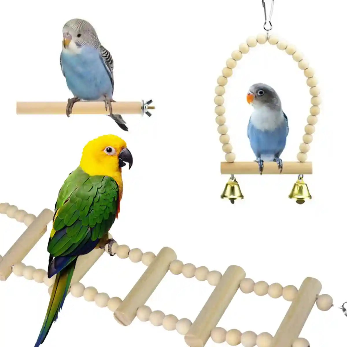 9PCS Bird Toys Set for Parrots Wooden Chew Swing Ladder Kit